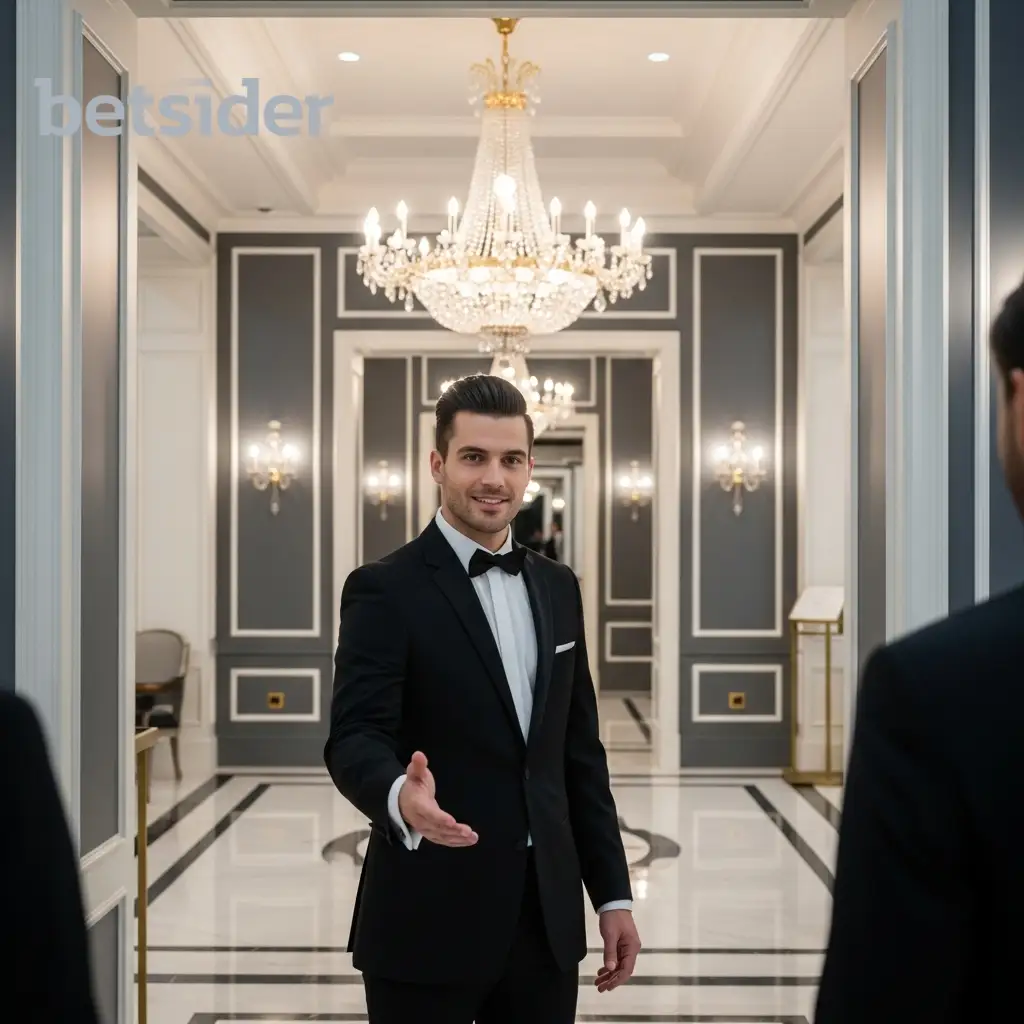 VIP host in a tuxedo welcoming players to the promotion